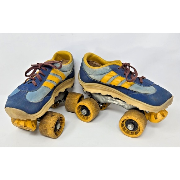 Vintage Nash Cruisers Roller Skates Youth Size 13-1 Blue Yellow Indoor Outdoor - Picture 1 of 16